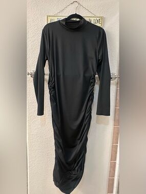 Black Ruched Long Sleeve Bodycon Dress